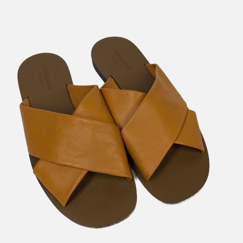 Everlane The Day Crossover Sandal 8 Slides Sienna Brown Leather Excellent